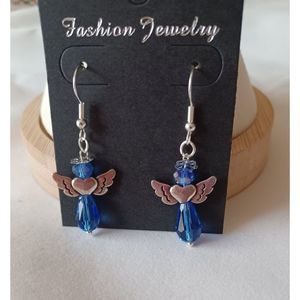 NWOT angel earrings dark blue